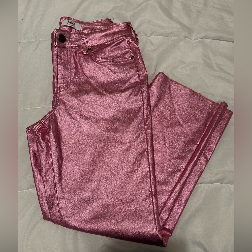 RFM metallic pink slim fit raw hem pants. Excellent condition. Size medium.